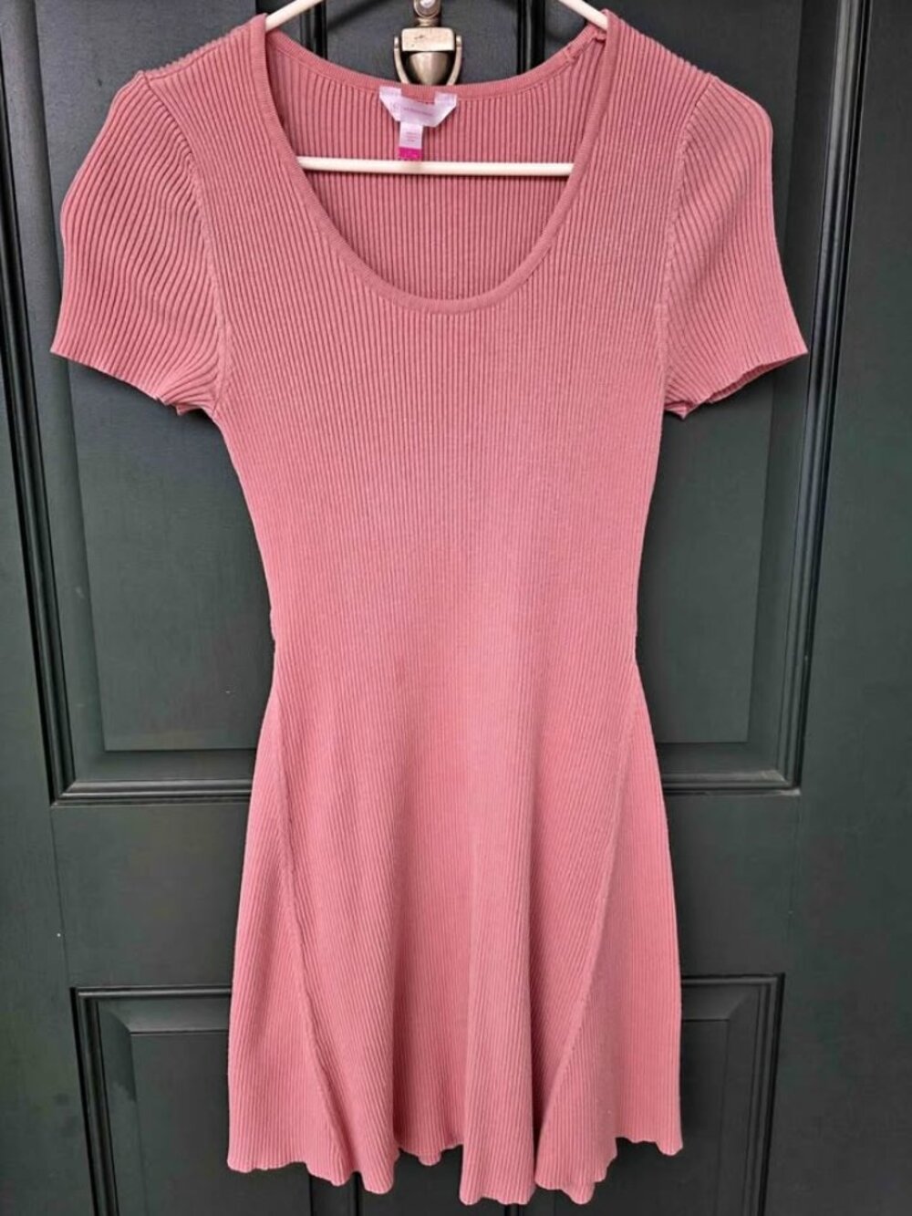 No Boundaries Ribbed Short-Sleeve Fit & Flare Sweater Dress, size Large
